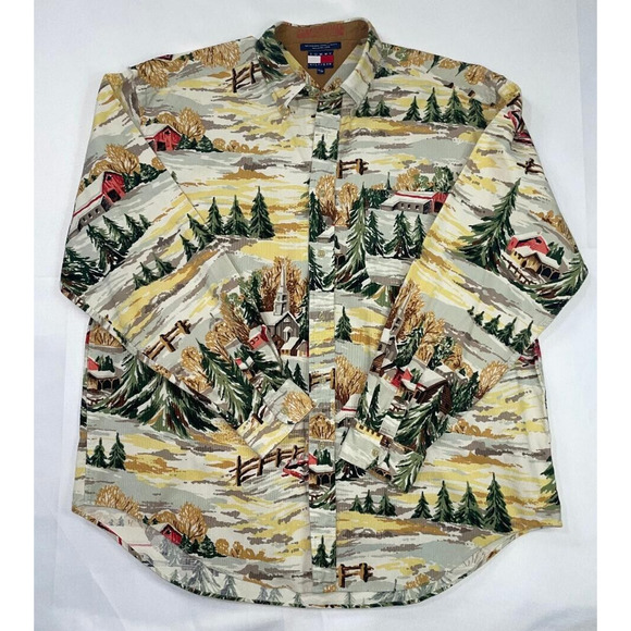 Vintage‎ 90s Tommy Hilfiger Corduroy Winter Landscape Long Sleeve Button X-Large - Picture 1 of 8